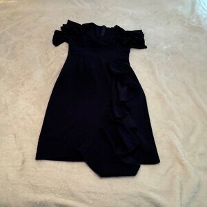 Knitee NWT Navy Blue Deep V Ruffle Cocktail Dress Size M